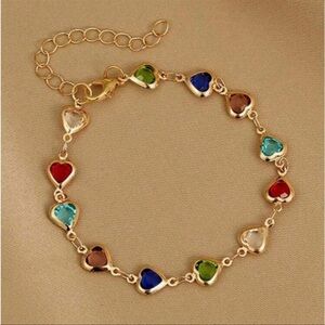 2pc Gold Plated Multicolor Heart Charm Bracelet